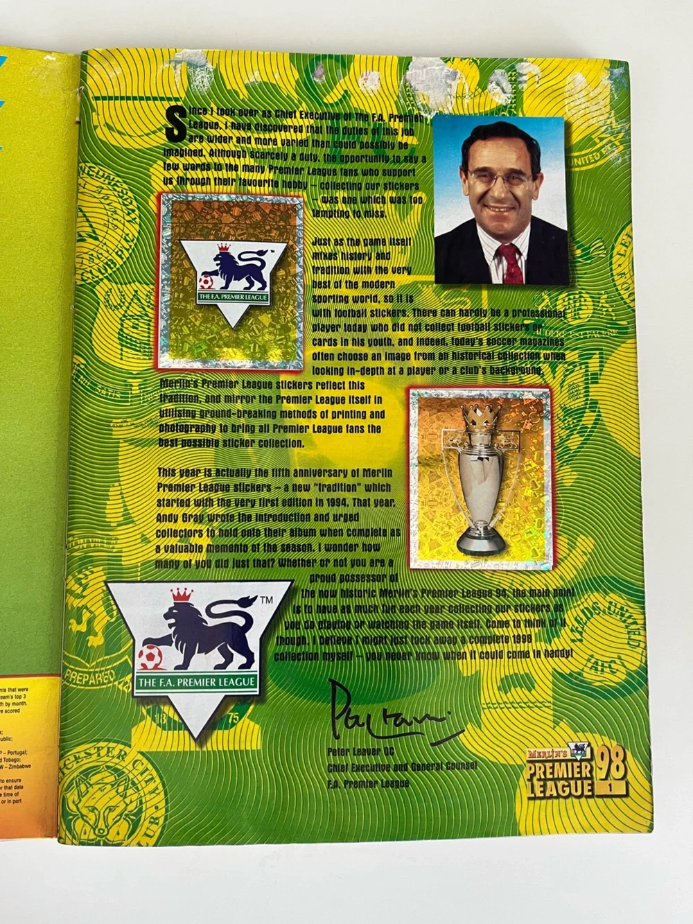 Merlin English Premier League 1998 Sticker Book #1 Soccer Football Topps Panini